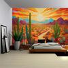 Cartoon Cactus with Colorful Sunrise Scenery Tapestry Wall Hanging Decor for Dormitory Home Aesthetics Fabric Art Painting