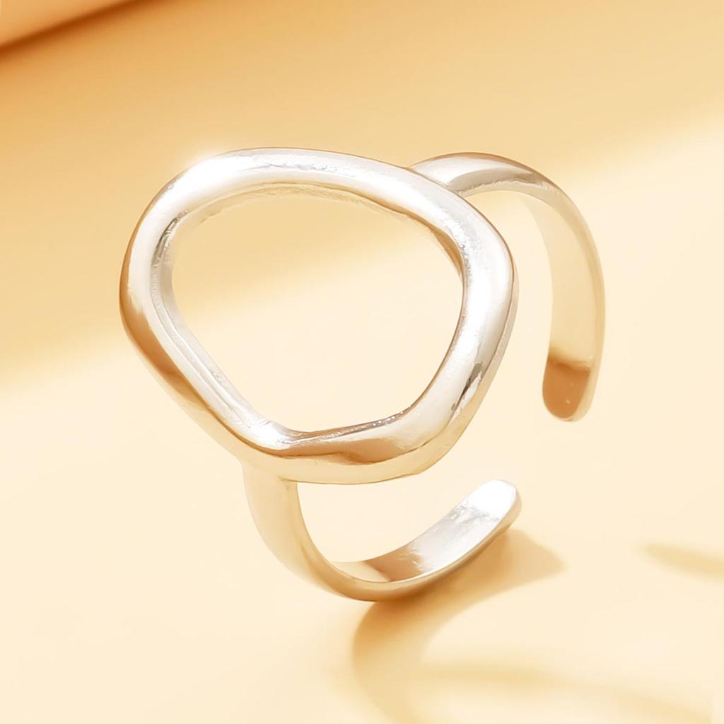 INS Style Hollow Geometric Oval 18K Gold Plated Stainless Steel Ring