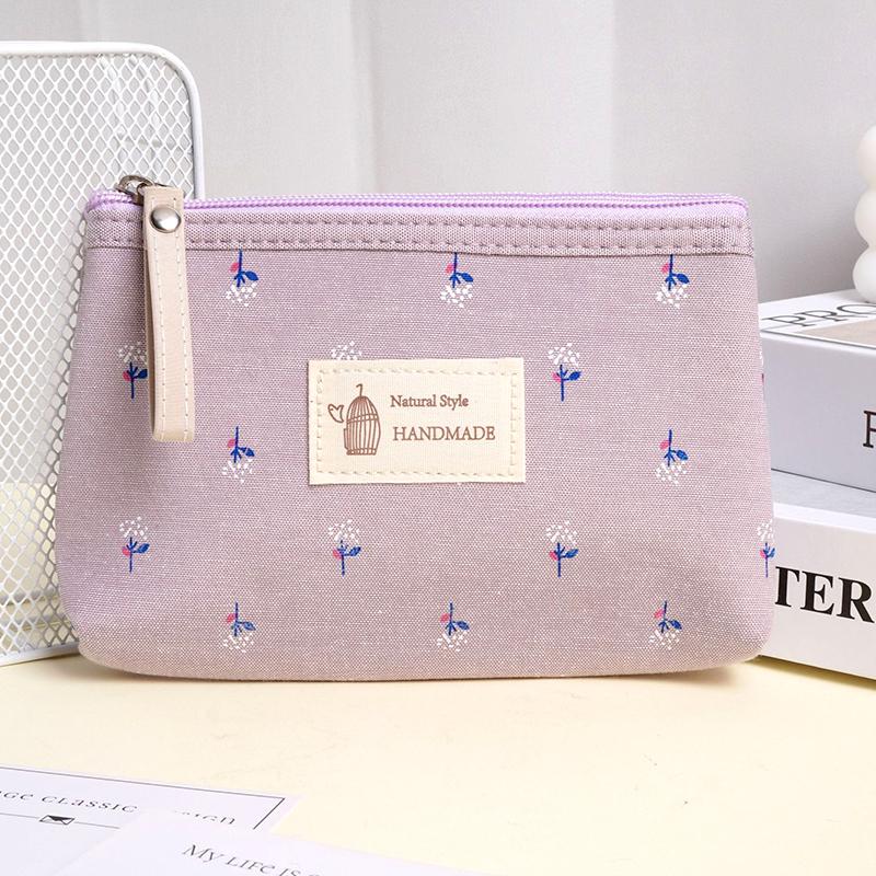 1Pc Storage Bags Cute Toiletry Organizer Purse Rectangle Canvas Small Cosmetic Bag Coin Purse Floral Prints