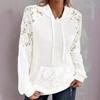 Women's Long Sleeve Lace Patchwork Waffle Knit Hoodie Casual Drawstring Sweatshirt