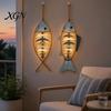 Corrosion Resistant Indoor Decor Wooden Fish Wall Hanging Pendant With/Without LED Light, Nautical Decor, Coastal Theme Fishbone Decorative