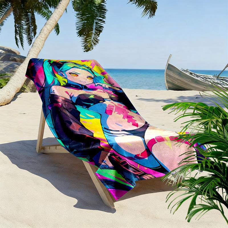 Cyberpunk Edgerunner Print Beach Towel, Large Soft Quick Dry Towel for Beach Camping Swimming
