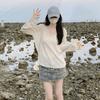 Solid Color V-neck Pit Stripe Base Knitted Sweater for Women In Summer Loose and Slim Fit Thin Cover Shirt with Lazy Top for Women