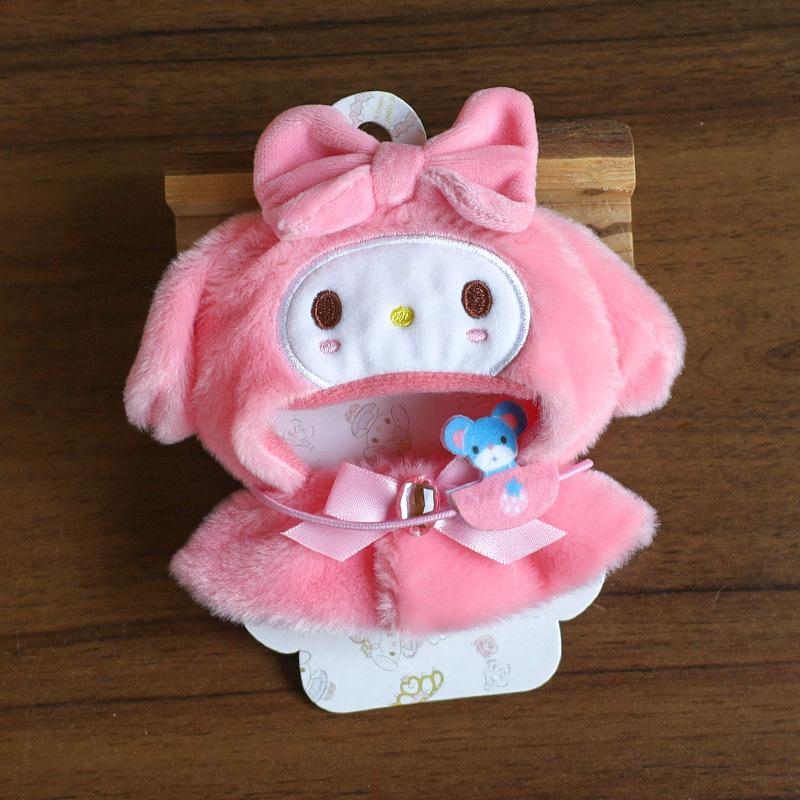 Creative  Cute Melody Kuromi Cinnamoroll 12cm Doll Clothes Cape Headgear Kawaii Pendant Cartoon Ornament Accessories Gift