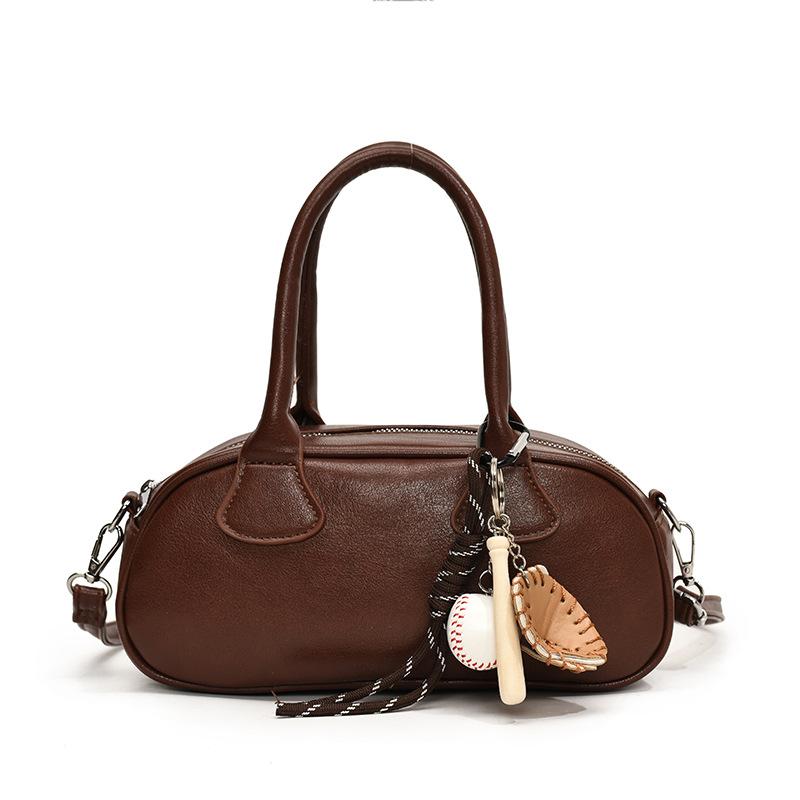 Premium Sense Retro Small Bag Women'S Fashion Simple Bowling Bag Maillard Style Shoulder Messenger Bag
