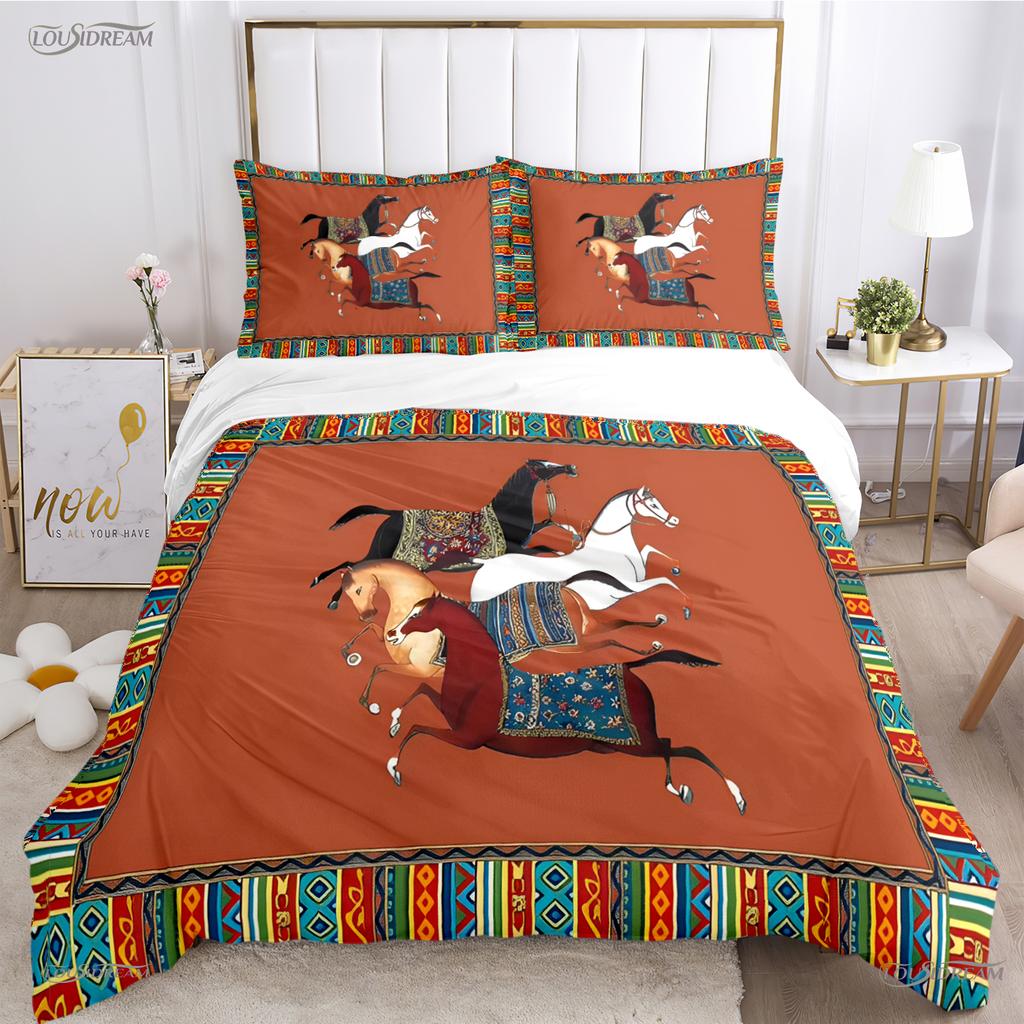 Persia Galoping Horse Al Season Duvet High-End Premium Cover Beding Sets Soft Comfortable Quilt Cover plus Pilowcases Ten Single/Double/Quen/King