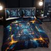 Tech Space Plaid Duvet Cover Set Breathable Polyester Machine Washable Perfect for All Seasons High-definition Print Bedding Set