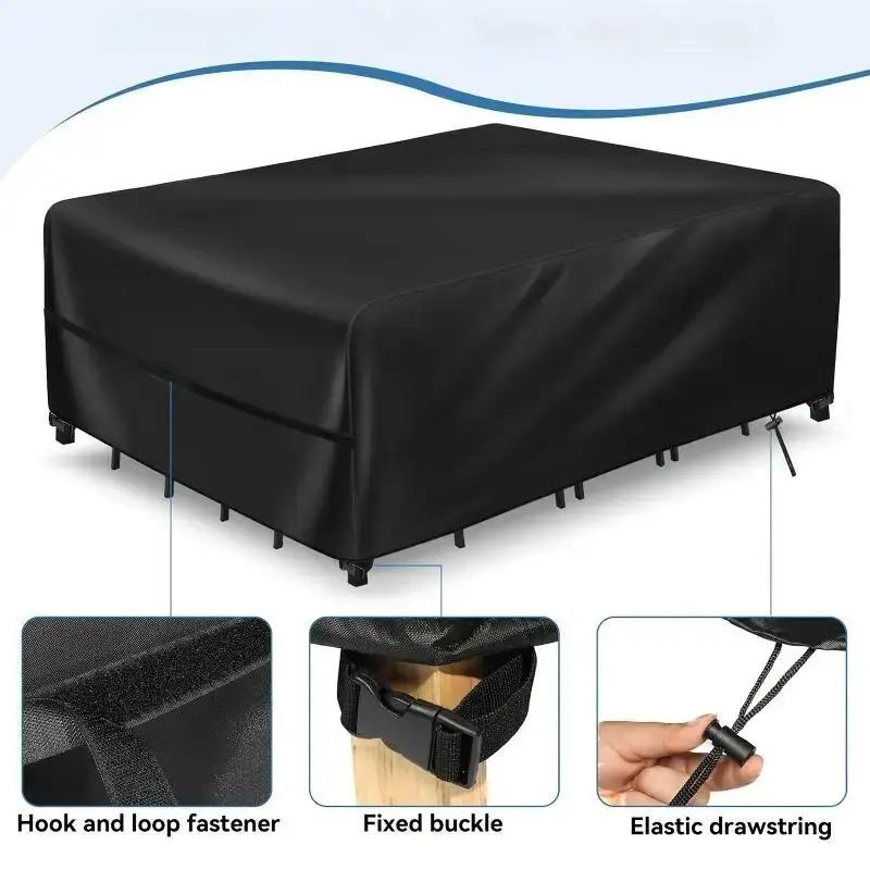 Wasserdichte Terrassenmöbelabdeckung für den Außenbereich, 210D strapazierfähiges Polyester mit verstellbarem Kordelzugdesign für Terrassen, Rasenflächen & Hinterhöfe