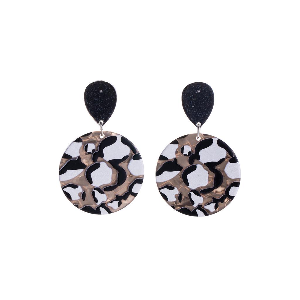 Leopard Print Round Brown Printed Acrylic Earrings, Autumn And Winter Creative Design Sense Fashion Temperament Earrings Women