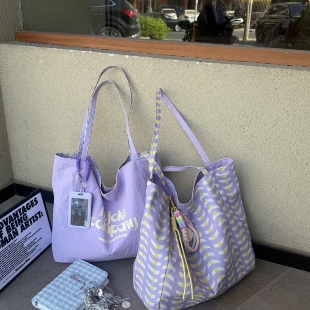 Large Capacity Double Sided Reversible Tote Bag Lightweight Nylon Handbag  Casual