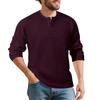 Mens Vintage Buttoned Henley Long Sleeve T Shirt Loose Fit Jacquard Autumn Winter