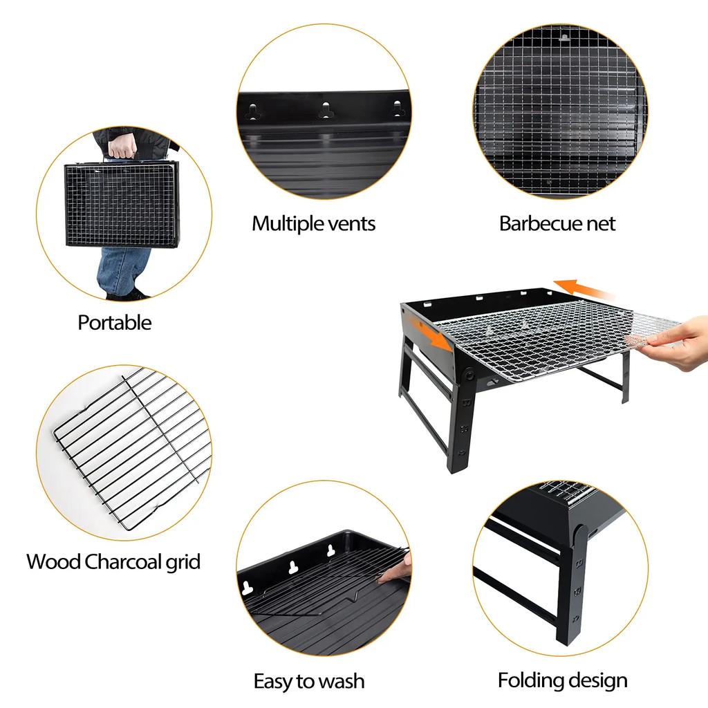 For Portable Folding BBQ Grill, Compact And Lightweight Charcoal Grill, Easy To Assemble And Carry, Ideal For Outdoor Cooking
