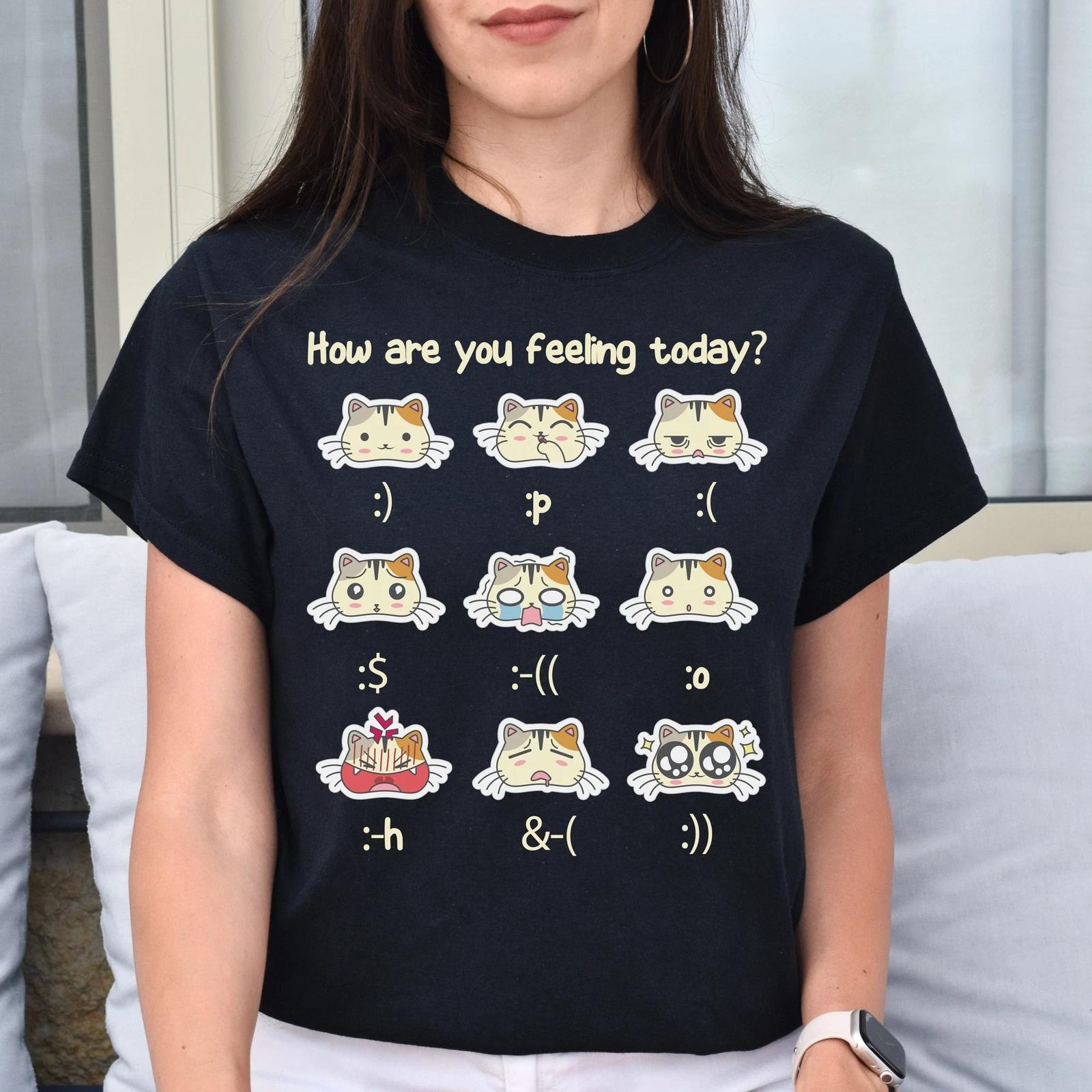 How are you feeling today Unisex shirt cat emoji Black Dark Heather XL