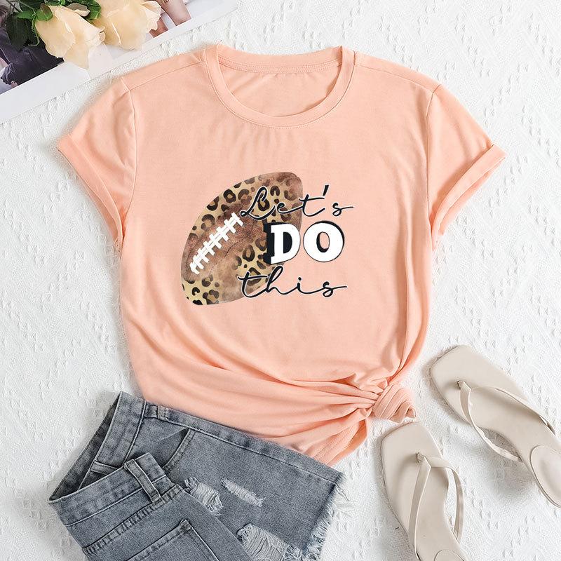 Summer Women's Fashionable Rugby Short Sleeved Casual Loose Cotton Round Neck Top