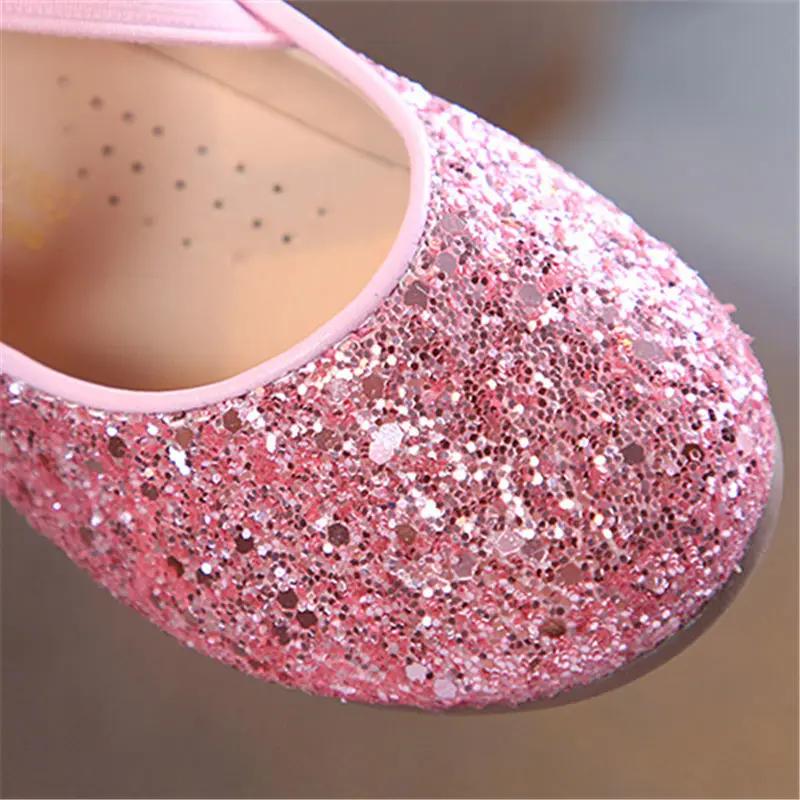 Girls Princess Shoes Spring Autumn Baby Soft Sole Dance Ballet Flats Three Color Kids Pink Bling Cute Footwear 26-35