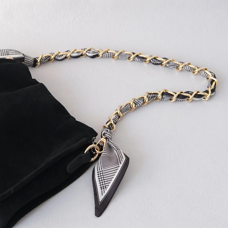 New Fashion Brand Woman Handbag Accessory Chains Detachable Floral Print Gold Silver Metal Silk Shoulder Strap Women DIY Chain Bag Handles
