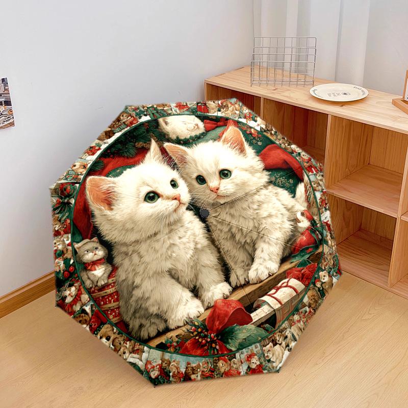 1 PC Automatic Folding Umbrella - Kittens Pattern, Portable & Foldable Design with 8 Ribs, Christmas Birthday Gifts