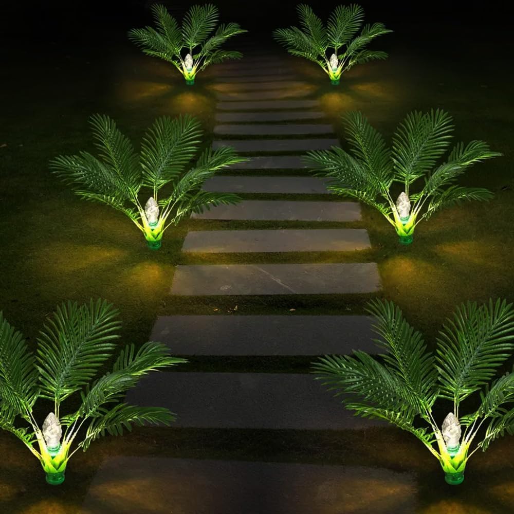 Set of 2 Solar Street Palm Tree Outdoor Garden Recessed Automatic Night Lighting with 8 Modes for Landscape Christmas Decoration Tree Lights, Lights,