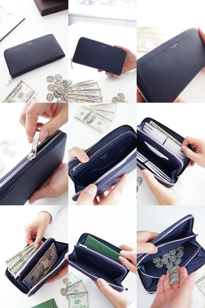 Pelle Morbida Men's Long Wallet, Genuine Leather, Round Zipper, Barca Embossed Leather, Navy, BA311-NV, Medium