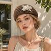 French Floral Painter hat Korean Women Knit Fabric Cap Chic Hollow Out Beret  Summer