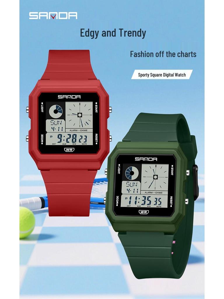 Sanda Multifunctional Waterproof Luminous Electronic Watch with World Time & Alarm - Ideal for Students
