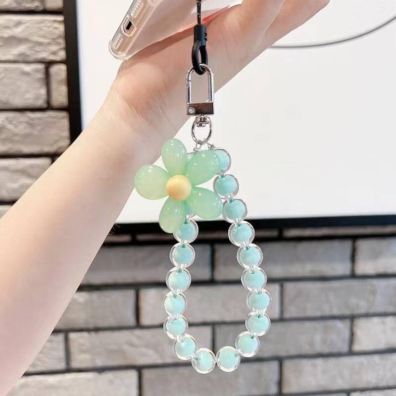 Macaron Beaded Flower Phone Lanyard - Japanese & Korean INS Style Wrist Strap