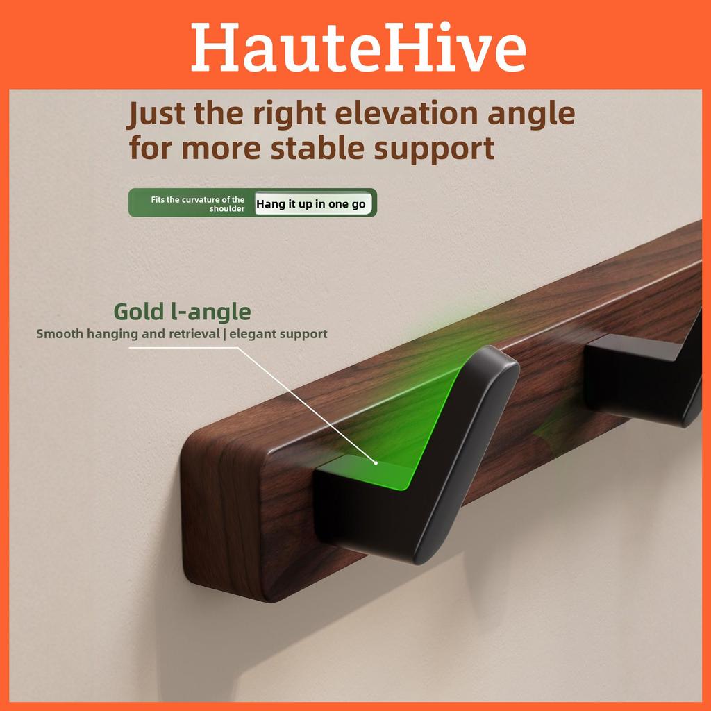 Walnut Wood Wall Hook Rack With Hooks For Entryway And Closet Organizer