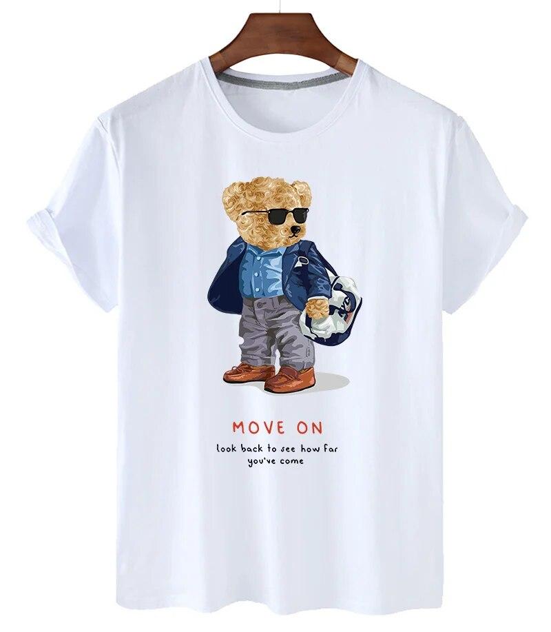 T-shirt Divertente con Stampa Orso Donna Moda Cartone Animato Harajuku Casual T-shirt Femminile Estiva Manica Corta Top T-shirt Unisex Maglietta Unisex