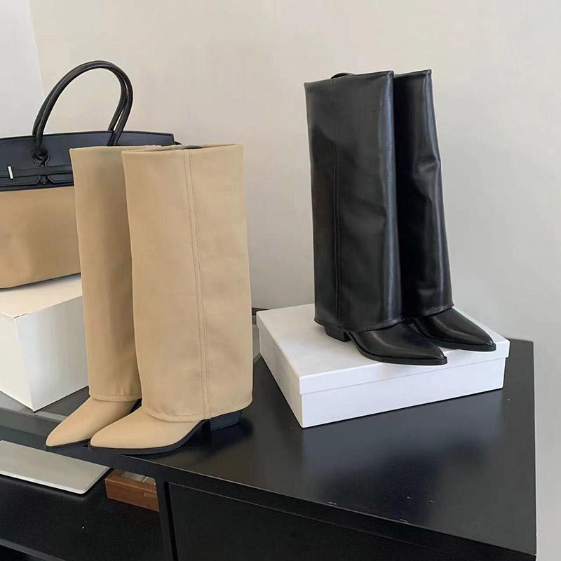 Women's Flat Pointed Toe Fashion Boots 2026 New Casual Designer Party Motorcycle Gothic Boots Walking Knee High Boots Women