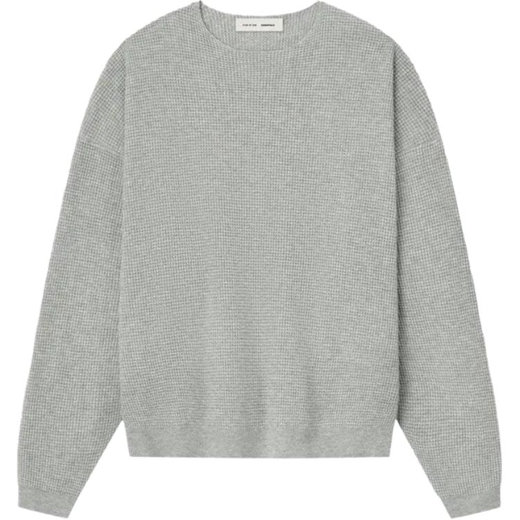Fear of God Essentials Waffle Crewneck Sweater Concrete Heather Men Tops Grey 192SP256165F L