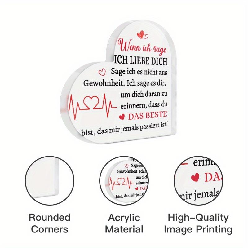 Décoration de bureau en forme de cœur 2D plat « Quand je dis JE T'AIME, ce n'est pas par habitude » Allemand, Convient pour la décoration murale, le porche, la chambre, la villa, l'acce