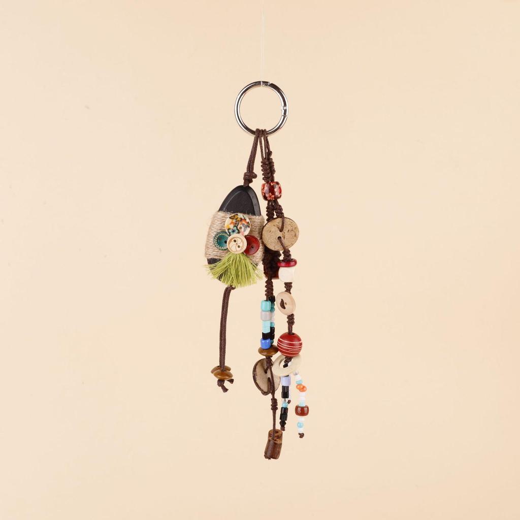 Vintage Miu Styl Přírodní Dřevěný Korálek Pletený Klíčenka Taška Přívěsek & Auto Přívěsek