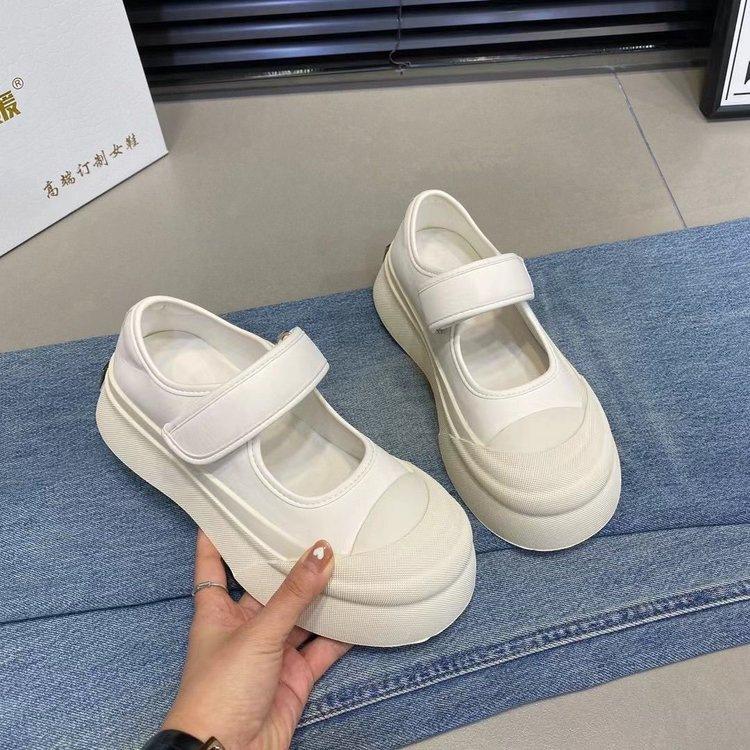 

Туфли Мэри Джейн на толстой подошве женские 2025 новые летние модели корейские увеличивающие рост белые туфли на липучке туфли-маффины повседневные 40