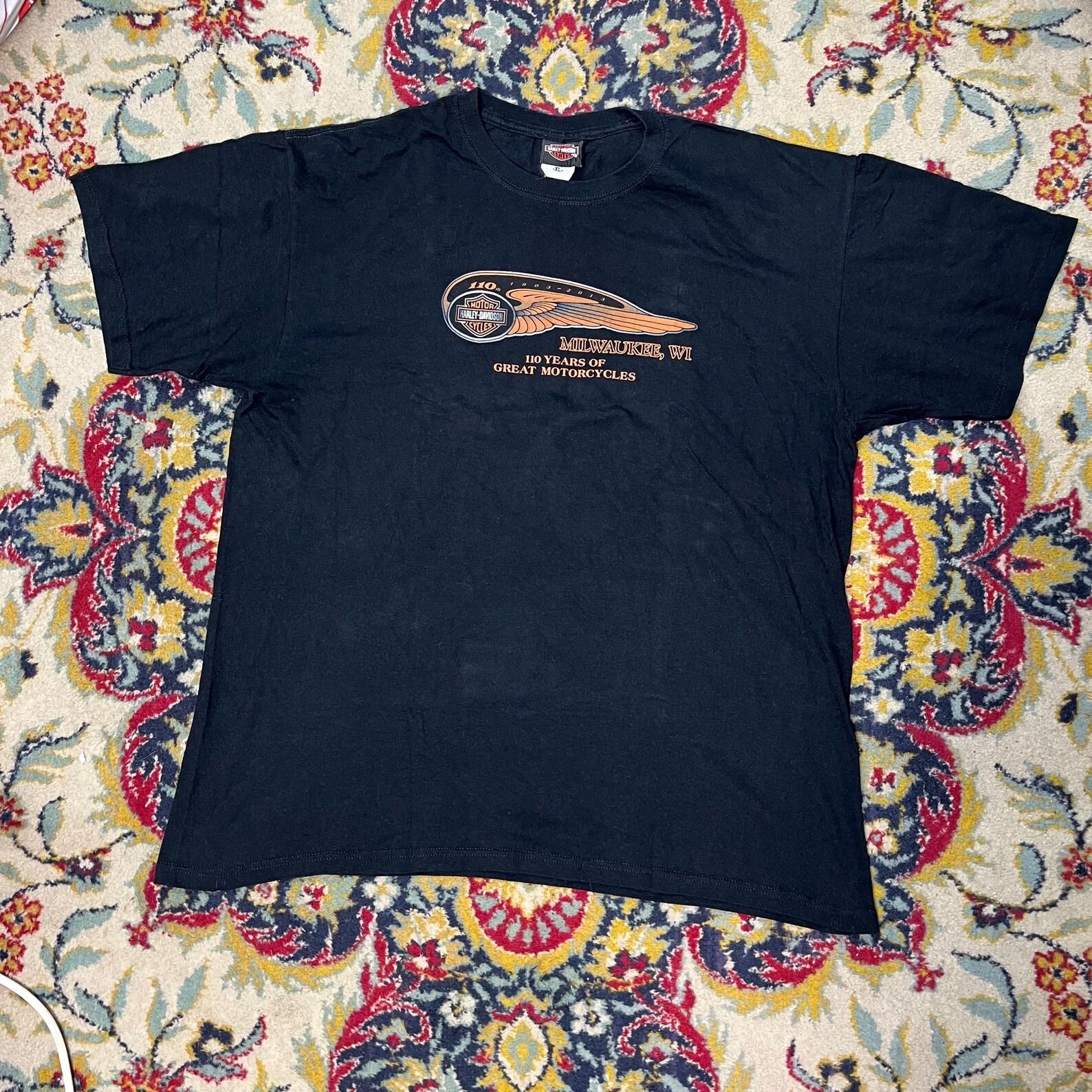 Harley-Davidson 110 Years T-Shirt Milwaukee WI Black Biker Tee XL XL