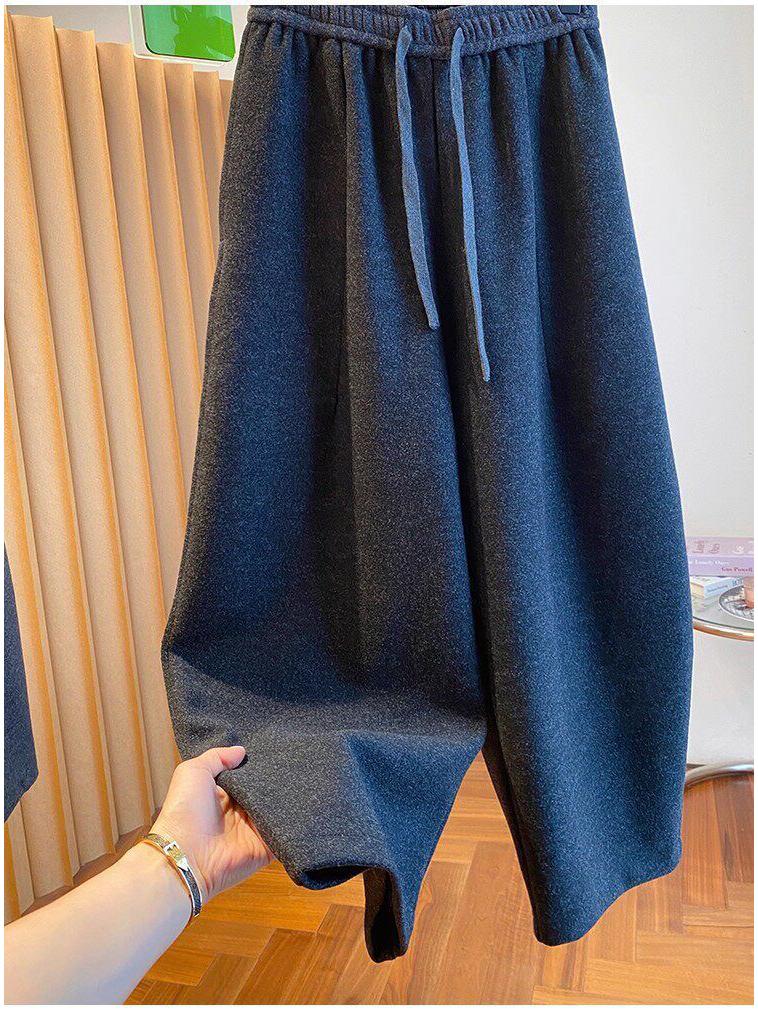 Korean High-Waisted Wide-Leg Drape Pants for Women - Plus Size Fall/Winter Drawstring Casual Pants
