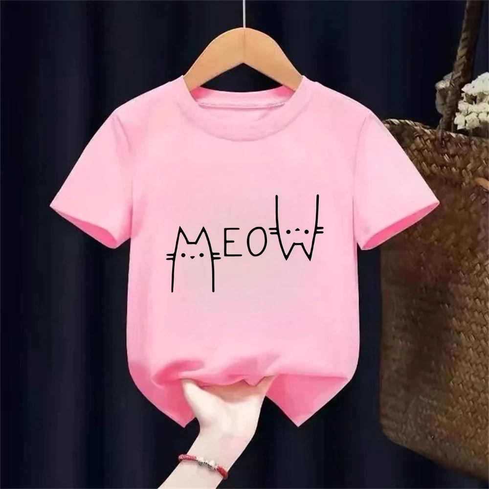 Cute Funny Cat Graphic Print Children Tshirts Summer Cartoon Fashion Casual Tops for Girls Boys ONeck Short Sleeve Tshirts