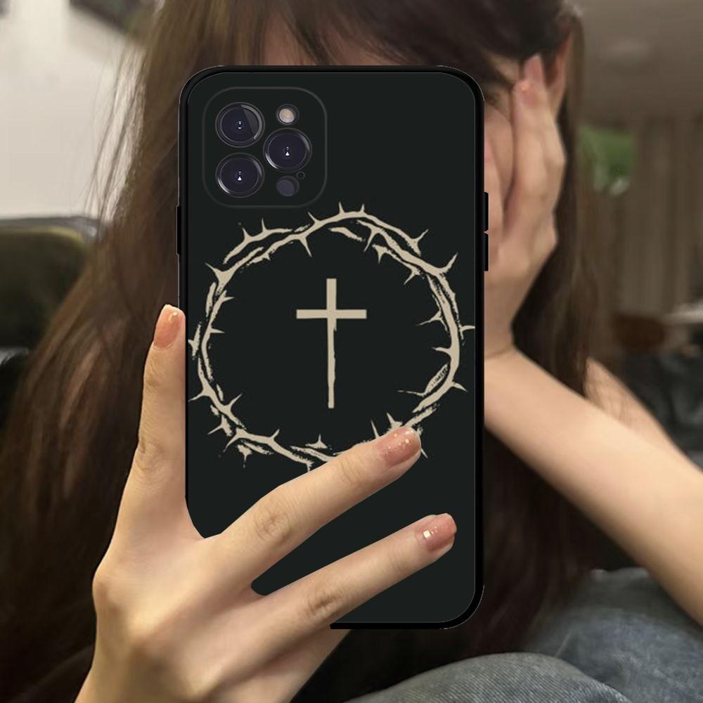 Black Cross Phone Case For IPhone 16 15 14 11 12 13 Mini Pro XS Max Cover 6 7 8 Plus X Funda Shell