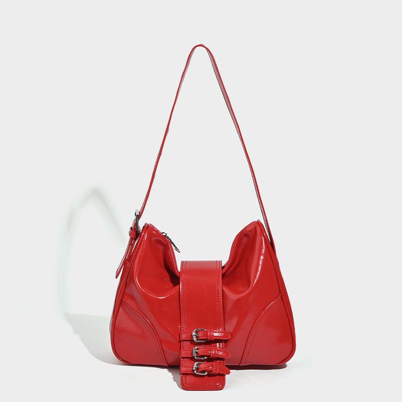 

Мягкая кожаная сумка через плечо, женская сумка через плечо с ремнем и декором, модная сумка красный