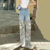 Мереживна вставка великий розмір Вінтажний квітковий висока талія повсякденний вільний довгий Жіночі весна літо осінь джинси денім широкі штани