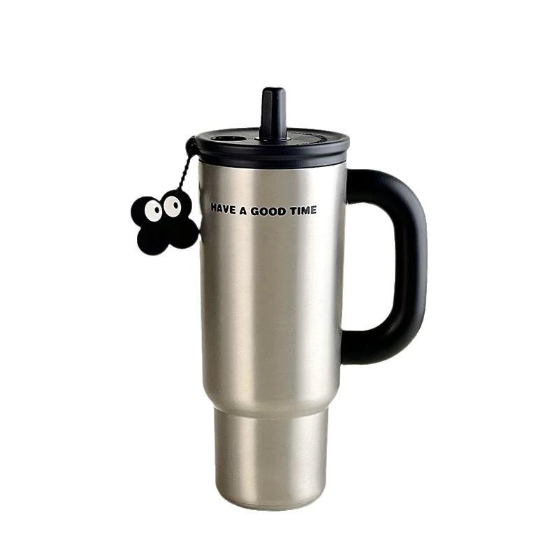Simple high-grade solid color white thermos cup Big Mac large-capacity girls high-value winter water cup with straw