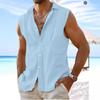 Hawaii Solid Color Sleeveless Cotton Linen Shirt Summer Lapel Beach Shirt Solid Color Men's Clothing