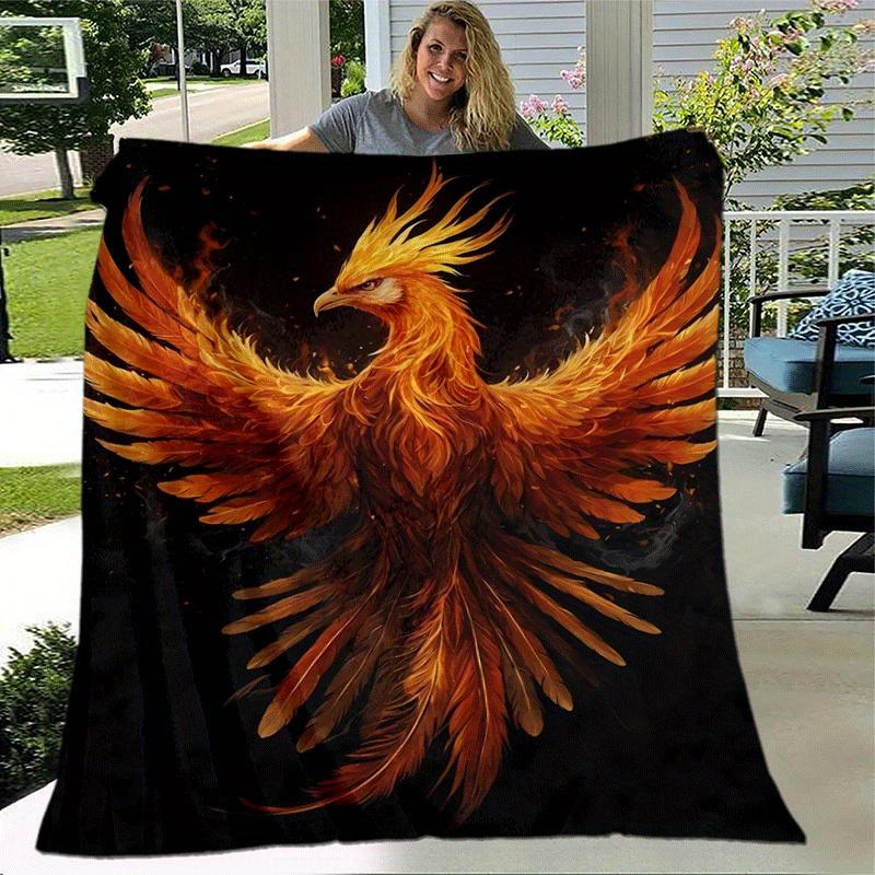 1pc Phoenix Printing Lightweight Flannel Blanket, Comfortable and Warm Blanket, for Camping Sofa Bed and Couch Office, in All Seasons