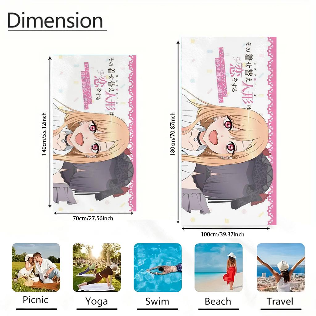 VIKAMA My Dress Up Darling Marin Kitagawa Strandtuch Schnelltrocknend Geeignet für Schwimmen Strand Pool Fitnessstudio Sommergeschenk für Freunde