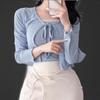 New Arrivals Open Run Women Ribbon Decoration Lace Crop Tank Cardigan Set