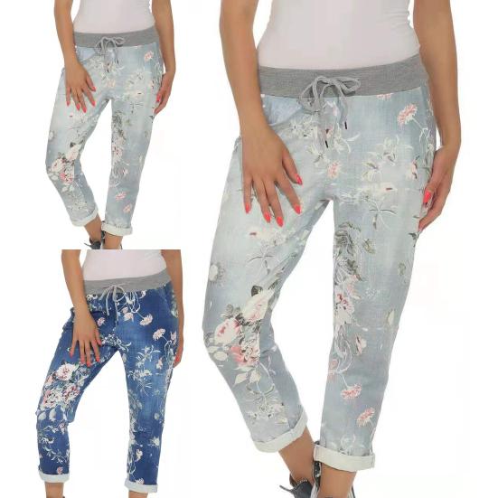 Estampado de flores Jeans De mujer Bolsillos laterales Medias Cintura  elástica Pantalones casuales con cordones comprar a buen precio — entrega  gratuita, reseñas reales con fotos — Joom
