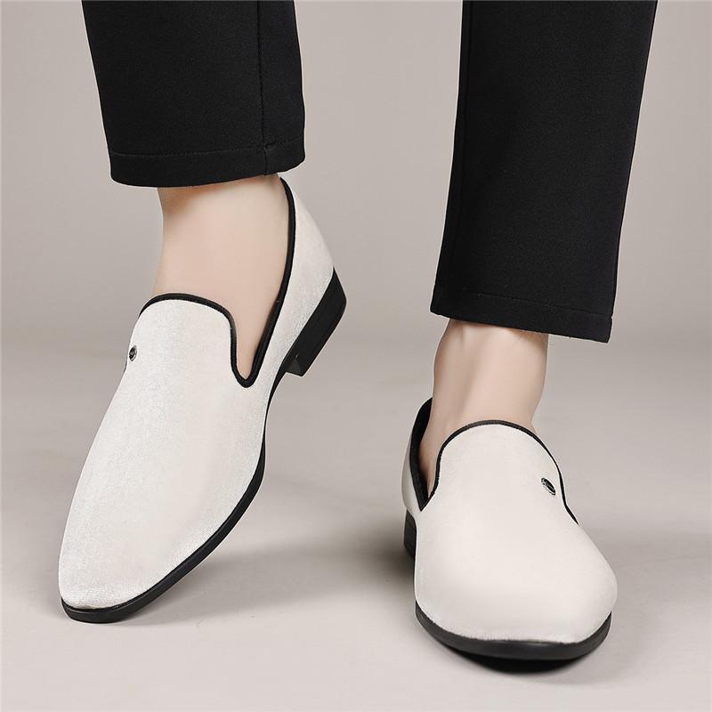 Fashion Britain Fashion Pointed White Blue Flats Shoes For Men's Velvet Casual Loafers Formal Dress Footwear Sapatos Tenis Masculino