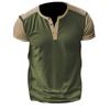 Men Casual Loose Color Block Short Sleeve Henley T Shirt