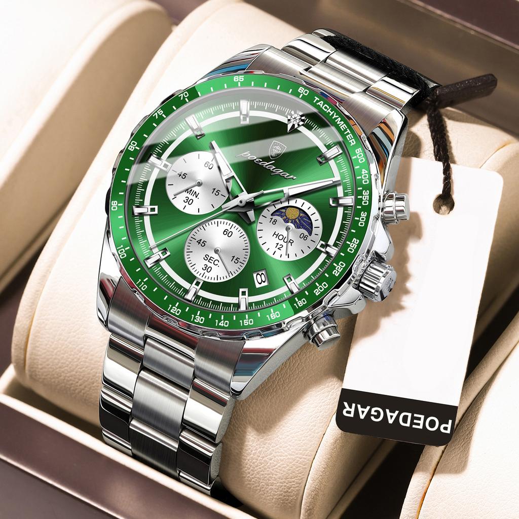 Luxury Watch For Men Waterproof Luminous Date Chronograph Man Wristwatch Stainless Steel Men's Quartz Watches+Box