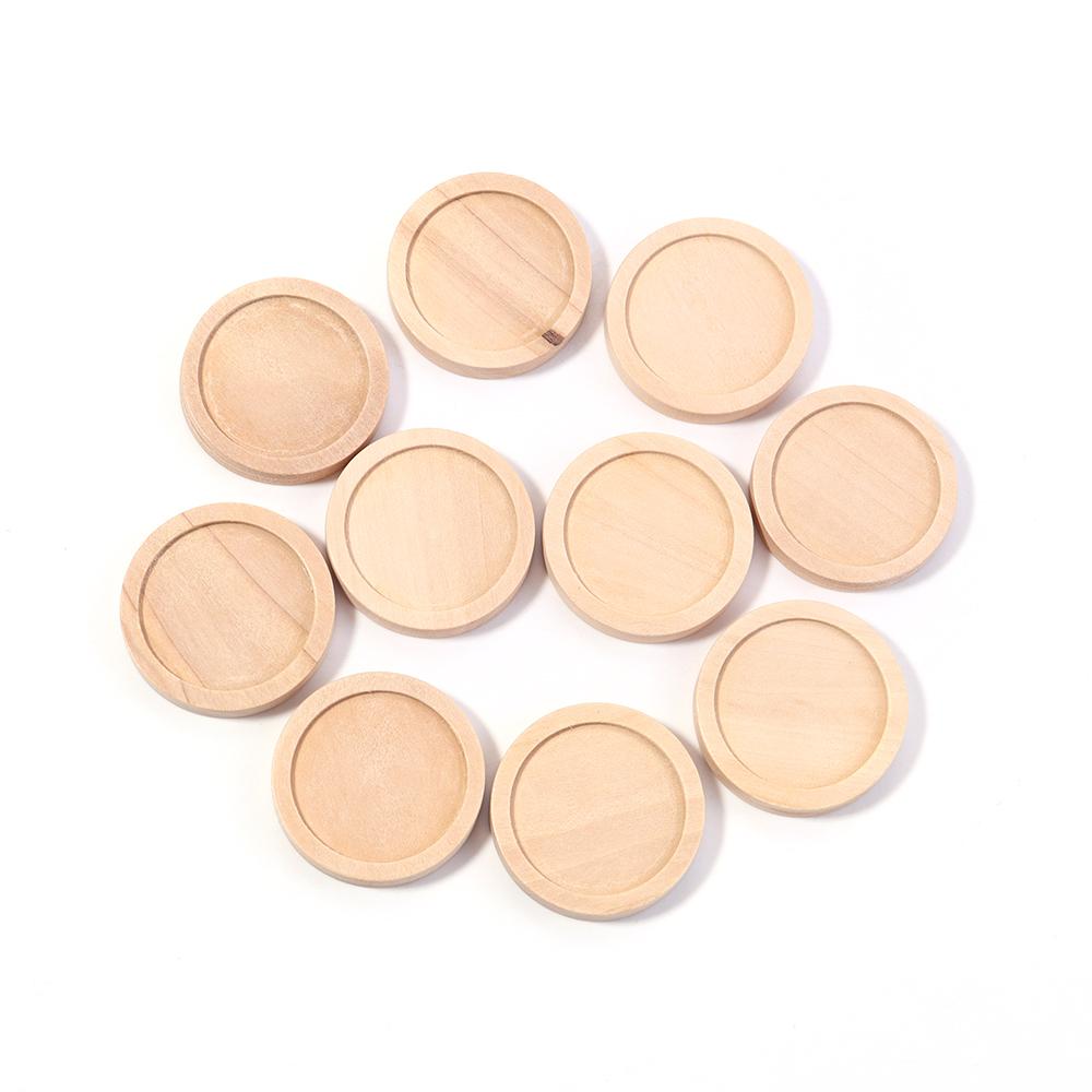 10pcs Wooden Cabochon Base Vintage Round Bezel Cameo Setting Blank Tray For Jewelry Making DIY Charms Necklace Pendants Supplies