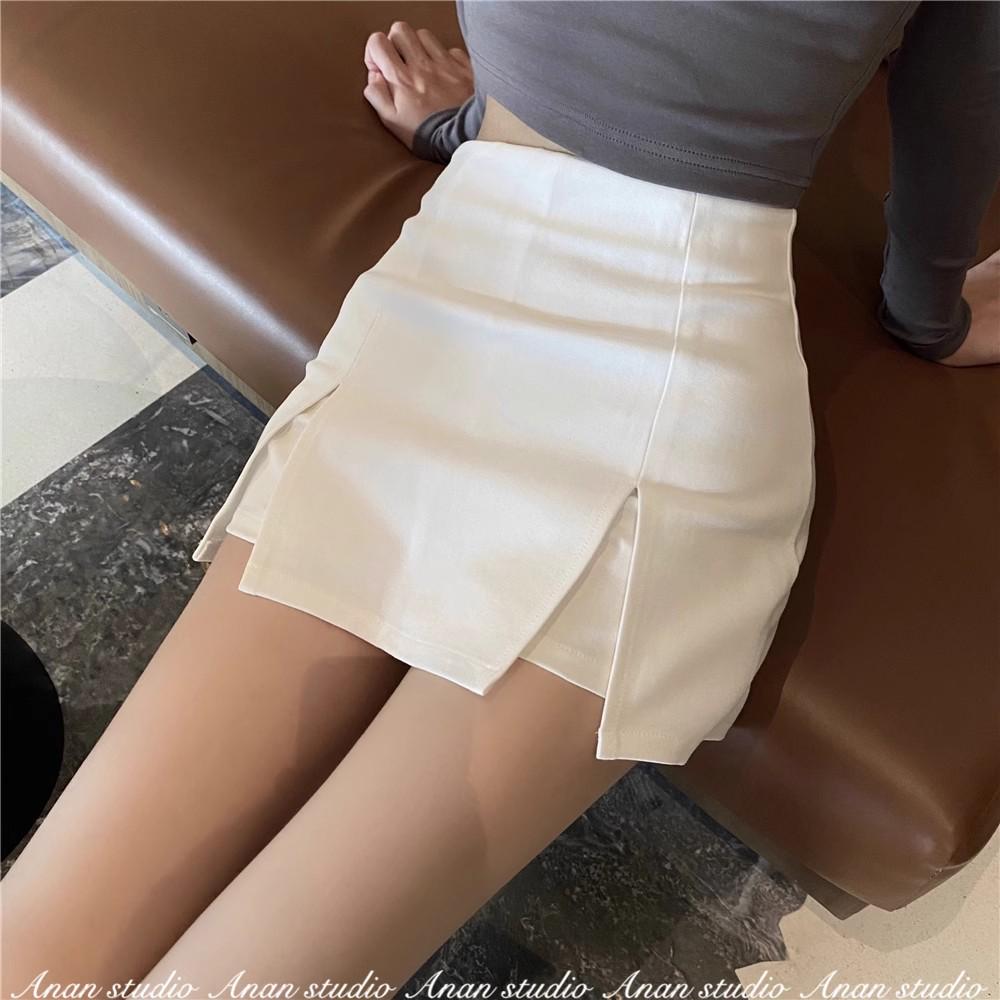 

Мини-юбка А-силуэта большого размера с высокой талией и облегающим кроем, с боковыми разрезами для женщин - Весна/Лето S белый